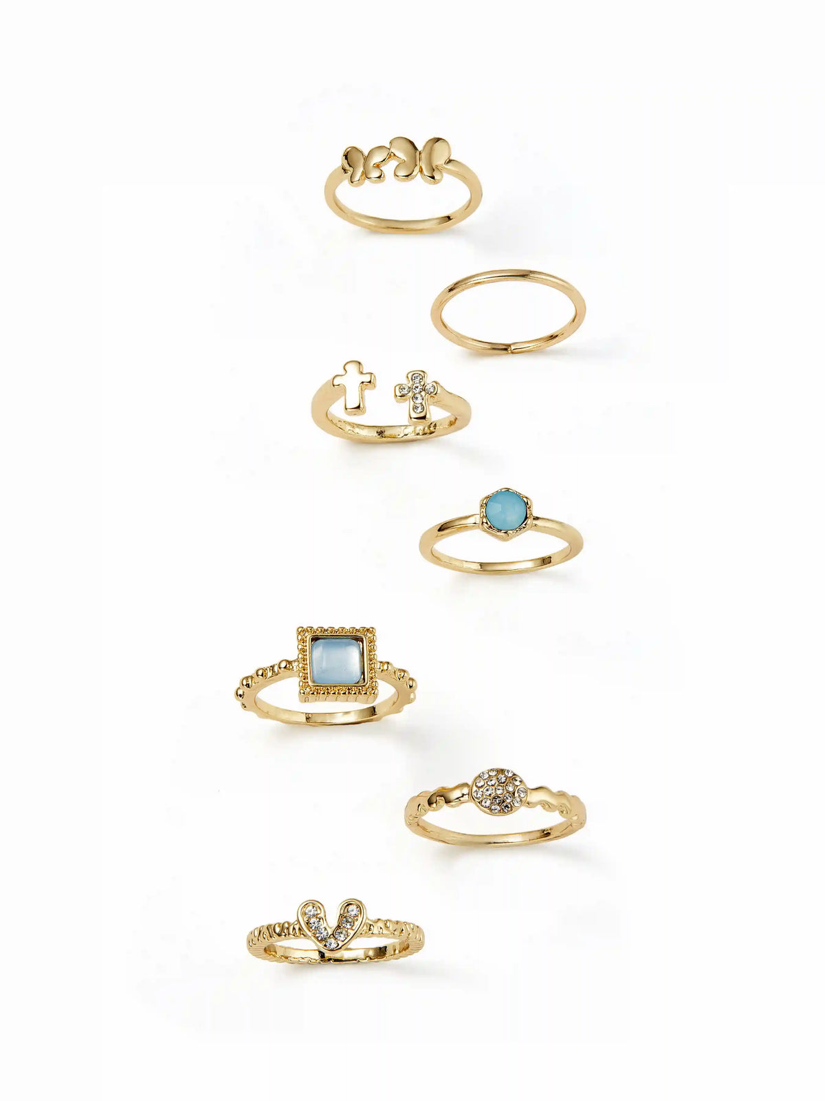 7PCS GEMSTONE & RHINESTONE RING SET