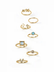 7PCS GEMSTONE & RHINESTONE RING SET