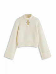 Knit Metal Detail Long Sleeve Oversized Top