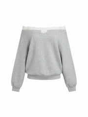 Terry Off-Shoulder Lace Trim Oversized Sweatshirt