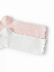 2 PAIRS HEART & CRIMPED TRIM CREW SOCKS SET