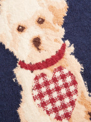 Knit Asymmetrical Neck Puppy Pattern Top