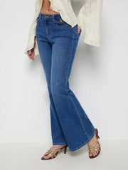 Washed Denim High Rise Metal Detail Flared Trousers