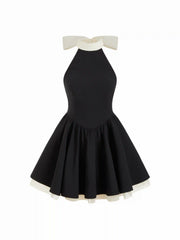 Turtleneck Twist Knotted Flared Mini Dress
