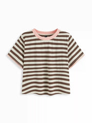 Cotton-blend Round Neckline Stripe Tee Curve & Plus