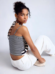 Cotton-blend Striped Halter Neck Cami Top