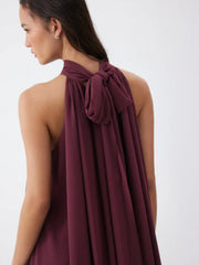 Chiffon Cowl Neck Cut Out Oversized Babydoll Mini Dress
