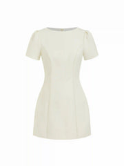 Round Neckline Puff Sleeve Mini Straight Dress