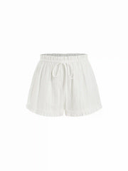 Cotton-blend Stripe Tie Front Oversized Top &  High Rise Lettuce Trim Shorts Set