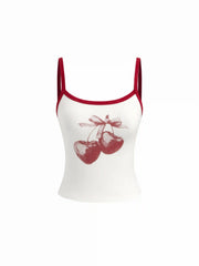 Cherry Graphic Contrasting Binding Cami Top