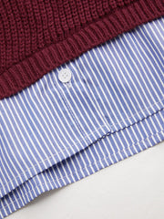 Knit Wool-blend Collar Stripe Two Tone Patchy Oversized Top