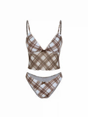 High Stretch Checks Sweetheart Tankini Cheeky Bikini Set