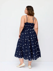 Embroidery Floral Tiered Lace Trim Flared Maxi Dress Curve & Plus
