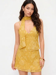 Jacquard Floral Scarf Cami Top & Mid Rise A-line Mini Skirt Set