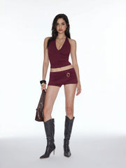 Low Rise Twist Knotted Metal Detail Micro Shorts