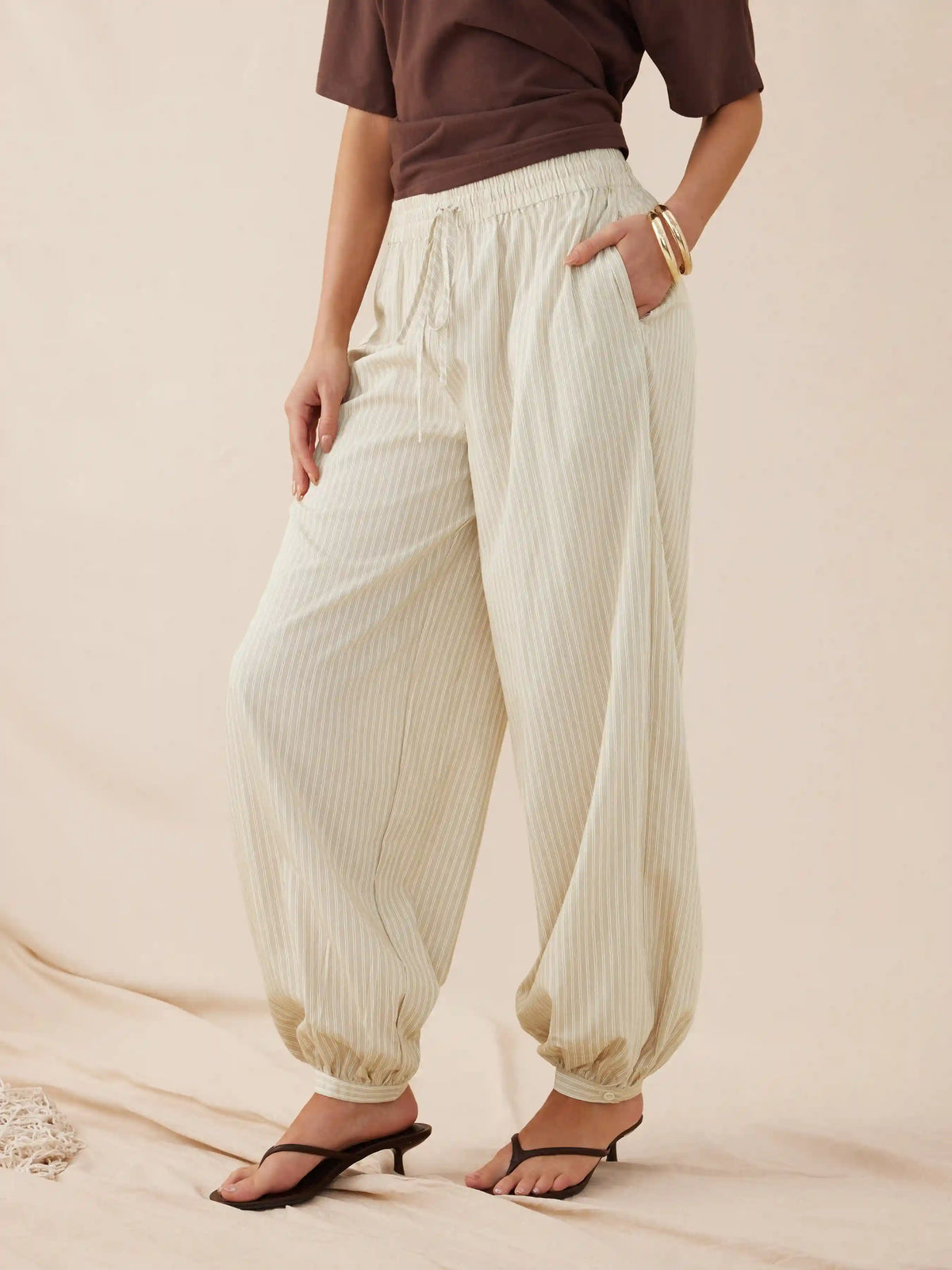 Linen-blend Mid Rise Striped Jogger Trousers