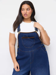 Denim Contrasting Binding Buckle Up Wide Leg Overall Curve & Plus