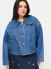 Washed Denim Peter Pan Collar Oversized Jacket Curve & Plus