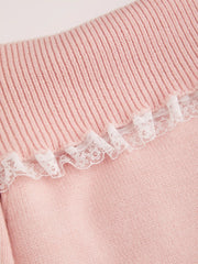 Knit Off-Shoulder Lace Trim Short Sleeve Top