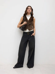 Fleece V-neck Button Cropped Waistcoat