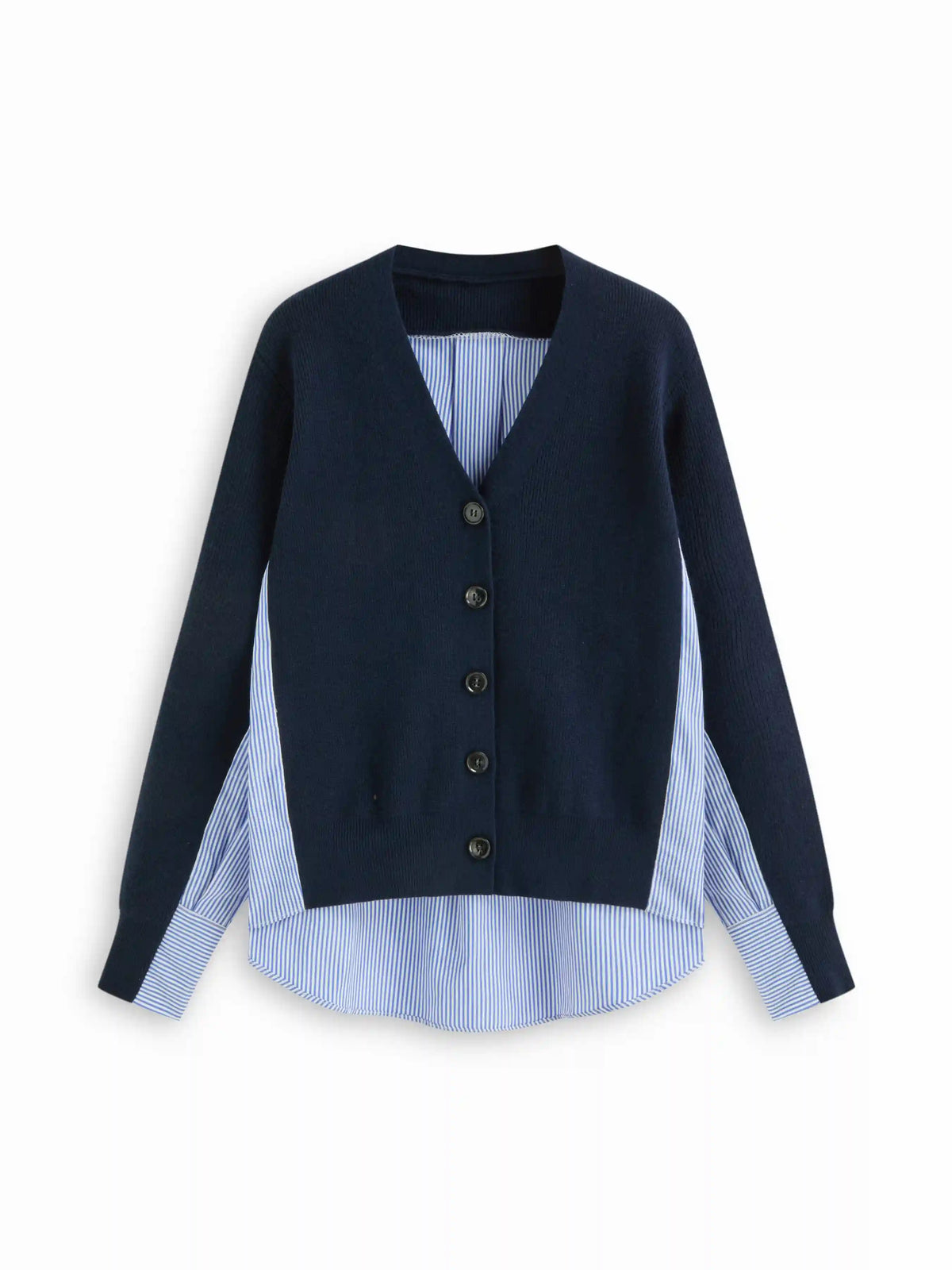 Two Tone Knit V-neck Striped Patched Oversized Cardigan