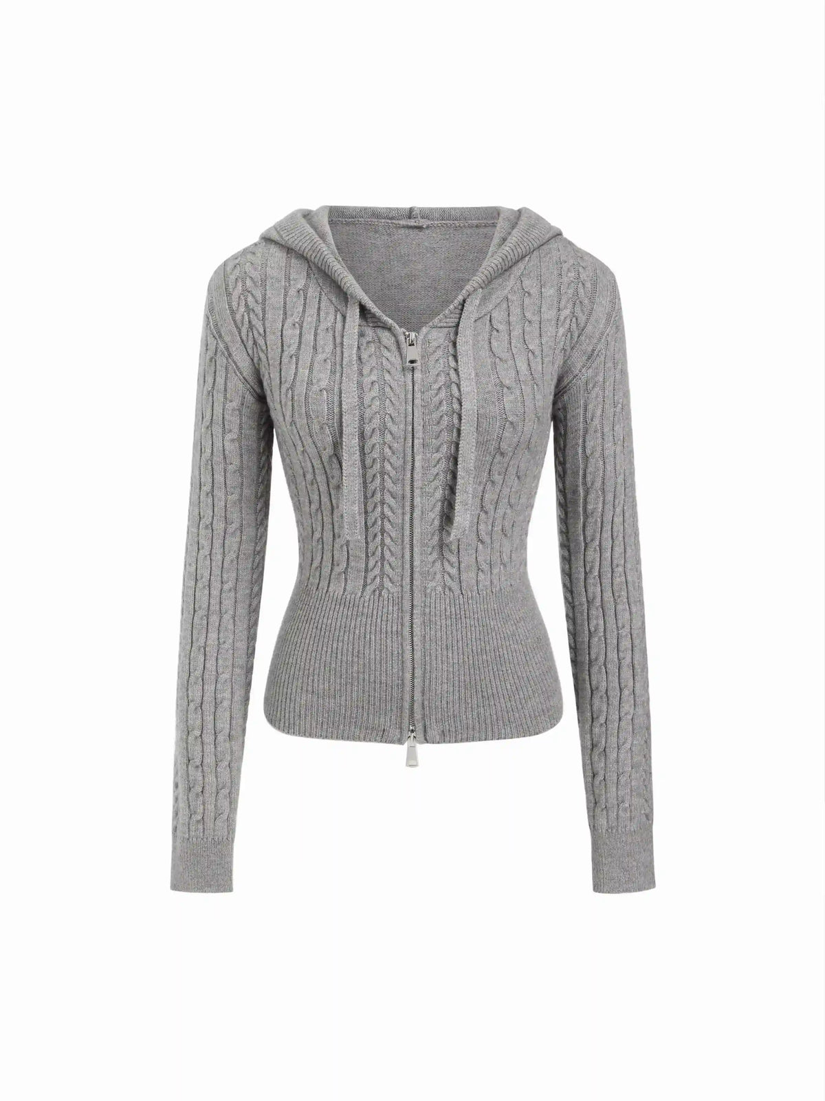 Cable Knit Hooded Knotted Cardigan