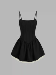 Square Neck Bowknot Ruffle Layered Mini Dress
