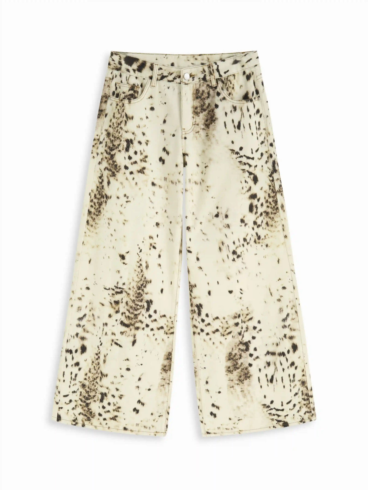 Denim Low Rise Leopard Wide Leg Oversized Jeans