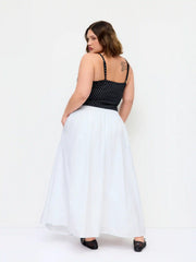 Cotton-blend Mid Rise Solid Ruffle Maxi Skirt Curve & Plus