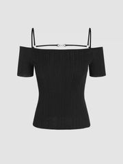Wool-blend Off-shoulder Knitted Short Sleeve Crop Top