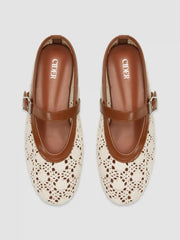 FLORAL WOVEN & FAUX LEATHER ADJUSTABLE STRAP FLATS