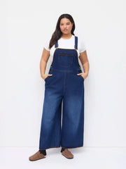 Denim Contrasting Binding Buckle Up Wide Leg Overall Curve & Plus
