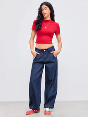 Cider Denim Mid Rise Solid Barrel-leg Jeans