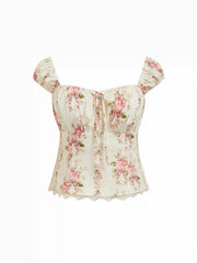 Floral Lace Trim Ruched Knotted Tank Top Curve & Plus