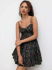 Floral Button Ruffle Mini Dress