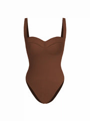 Shaping Sweetheart Neckline Texture Backless One Piece Swimsuit