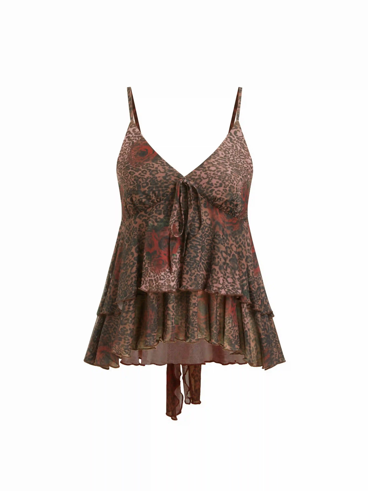 Leopard Print V-Neck Ruffled Tiered Cami Top