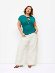 Denim Mid Rise Jacquard Floral Wide Leg Jeans Curve & Plus