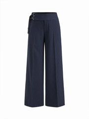 Striped Low Rise Buckle Wide Leg Trousers