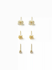 3 PAIRS RHINESTONE & FLOWER EARRINGS SET