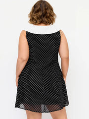 Polka Dot Sailor Collar Bowknot A-line Mini Dress Curve & Plus