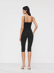 Cotton-blend Polka Dot Capri Jumpsuit