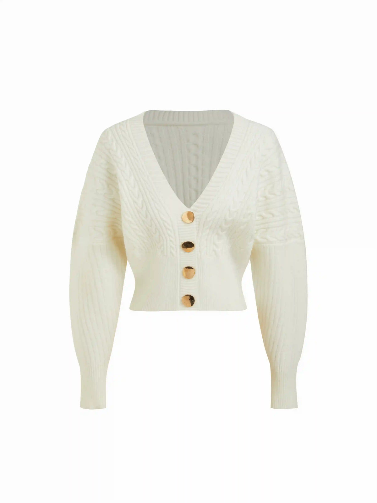 Cable Knit V-neck Metal Button Oversized Long Sleeve Top