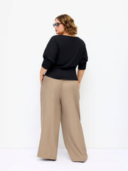 Mid Rise Side Tie Metal Detail Wide Leg Trousers Curve & Plus