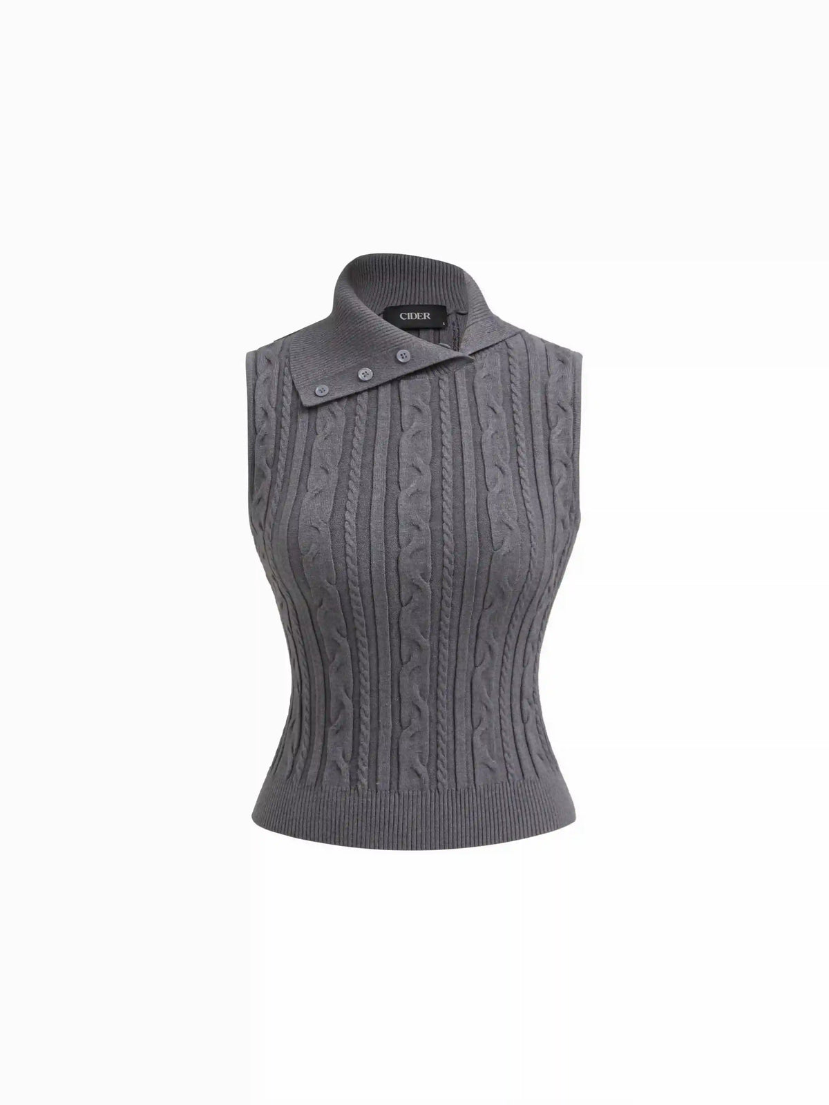 Cable Knit Asymmetrical Turtleneck Tank Top
