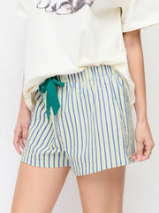 Cotton-blend Mid Rise Striped Bowknot Shorts