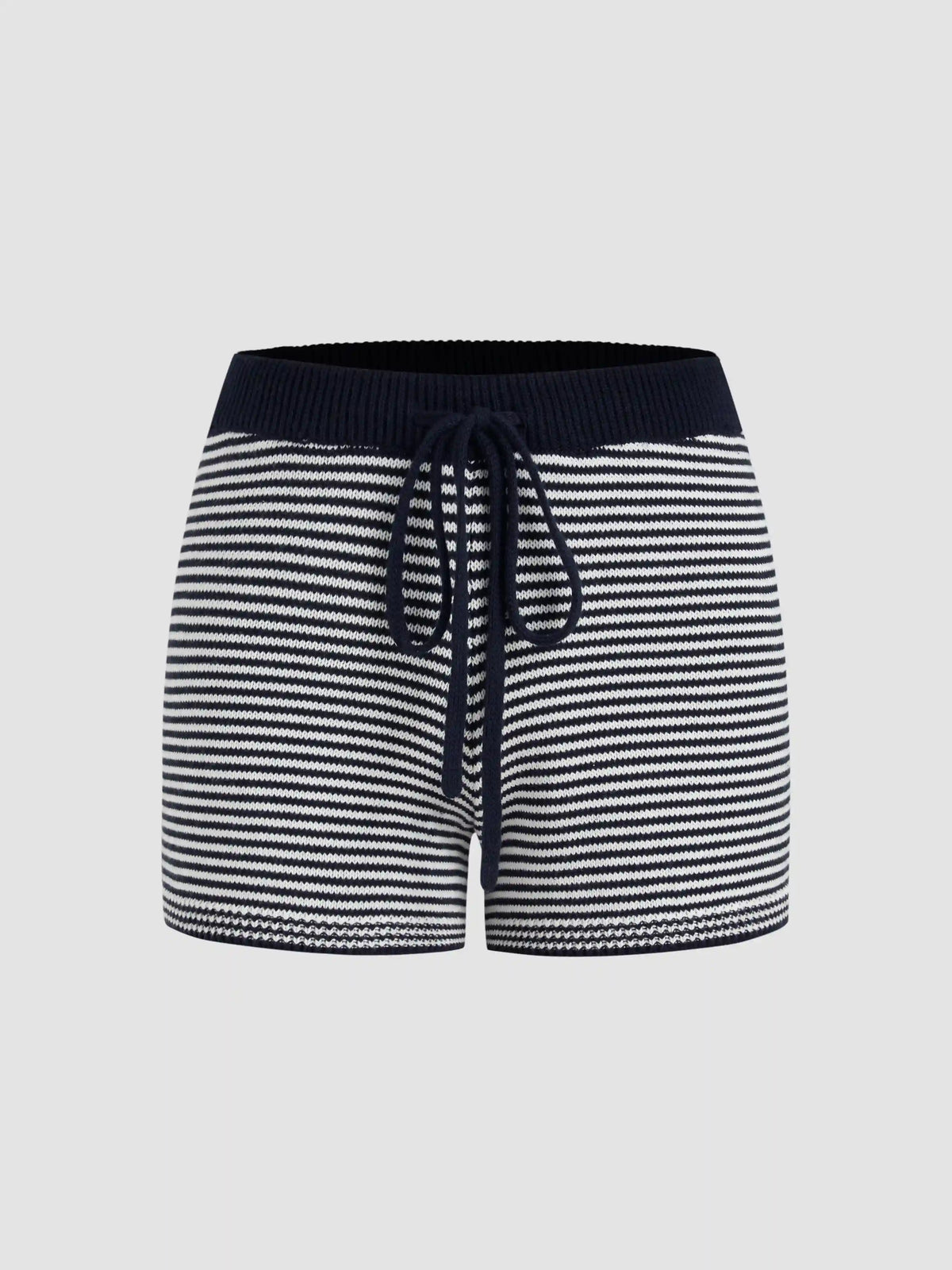 Knit Striped Knotted Mid Rise Shorts
