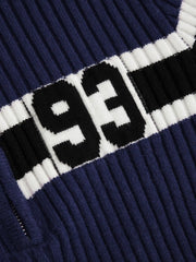 93 Knit High Neck Half Zip Contrasting Binding Top