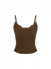 V-neck Smocked Lace-Trim Cami Top