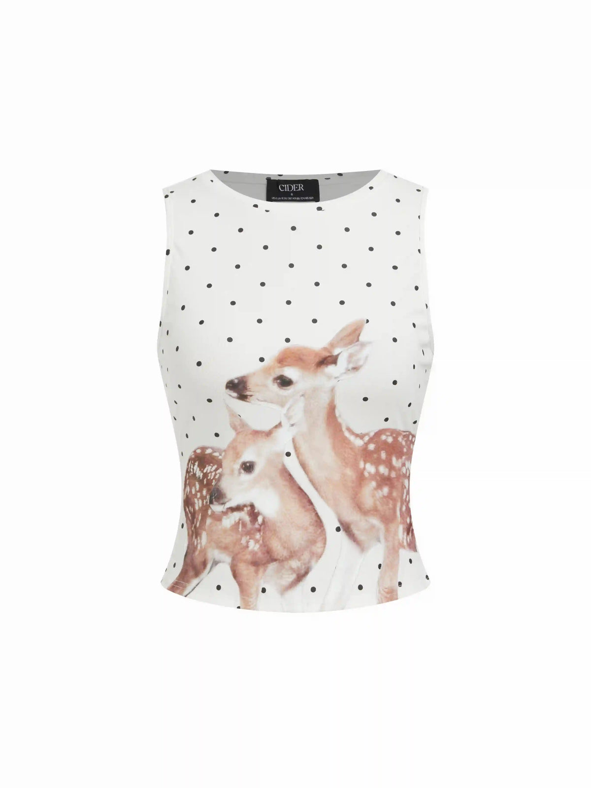 Cotton-blend Deer Graphic Polka Dot Crop Top